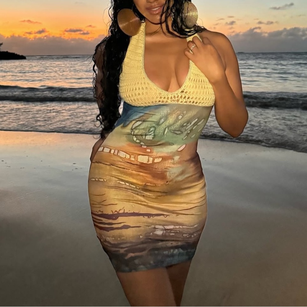 New- Multicolor Halter Beach Dress